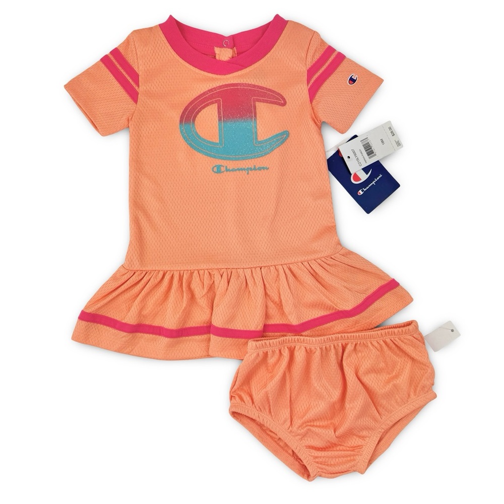 Champion Baby Girls 2-Piece Mesh Dress Outfit-Coral/Pink NWT NEW
